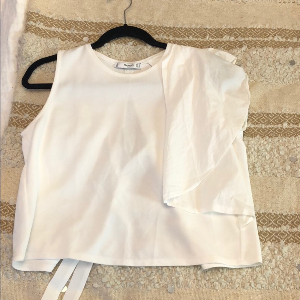 Mango Ruffle Sleeve Tie Back Top